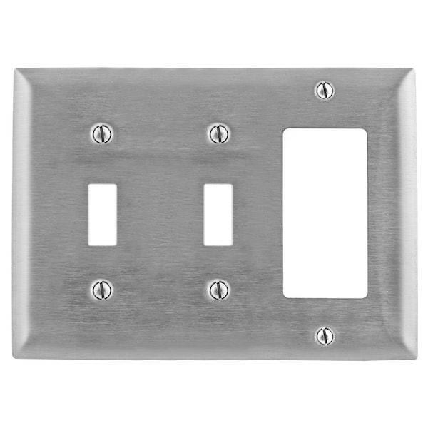 Hubbell Wiring Device-Kellems Wallplates and Boxes, Metallic Plates, 3- Gang, 2) Toggle 1) GFCI Openings, Standard Size, Stainless Steel SS226 - main